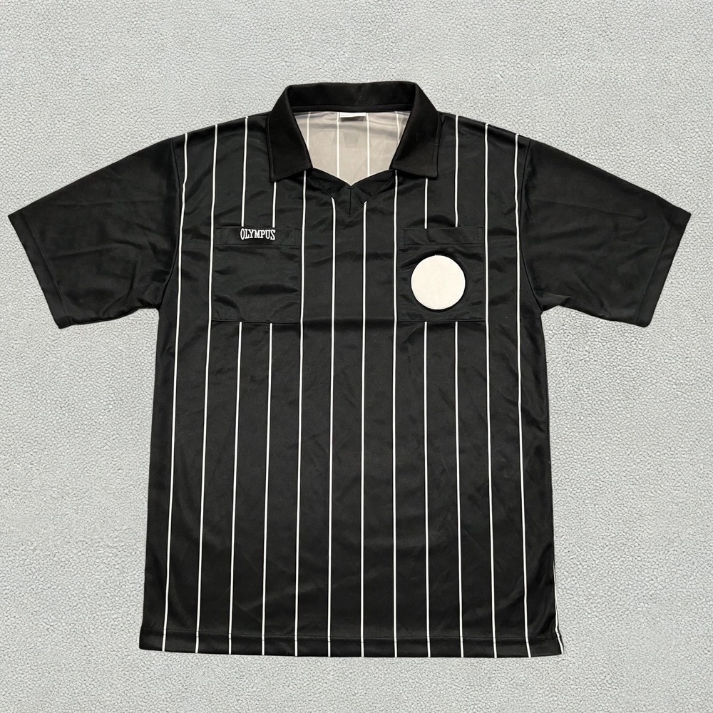 Vintage‎ Olympus Soccer Referee Jersey Mens M Black White Pinstripe Blokecore
